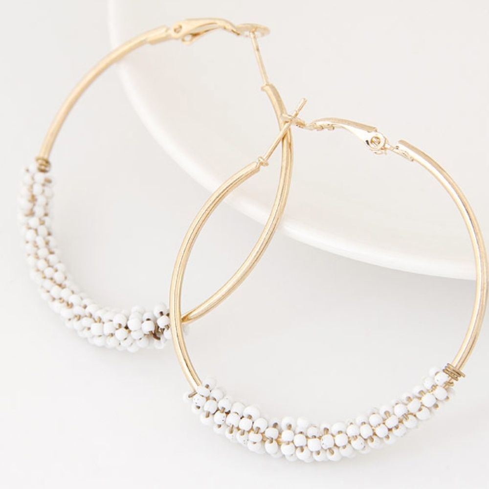 RAVEN | Gold Beaded Hoops Earrings